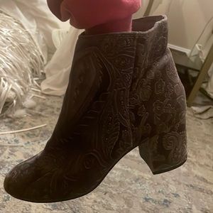 Grey velvet booties